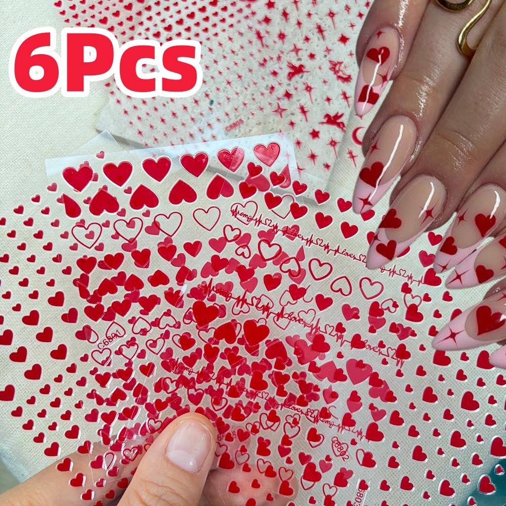 6Pcs/Set Red Love-Heart Valent - огляд і ціна Nail Art Valentines Day