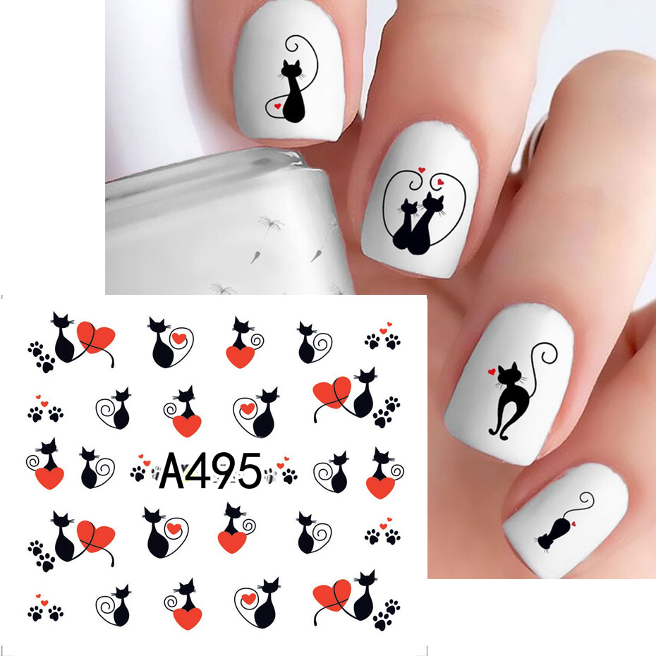 12pcs Black Cat Stickers Nail  - огляд і ціна Nail Art Valentines Day
