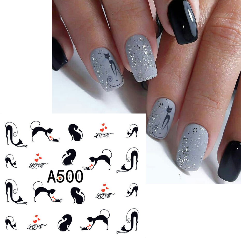 12pcs Black Cat Stickers Nail  - огляд і ціна Nail Art Valentines Day