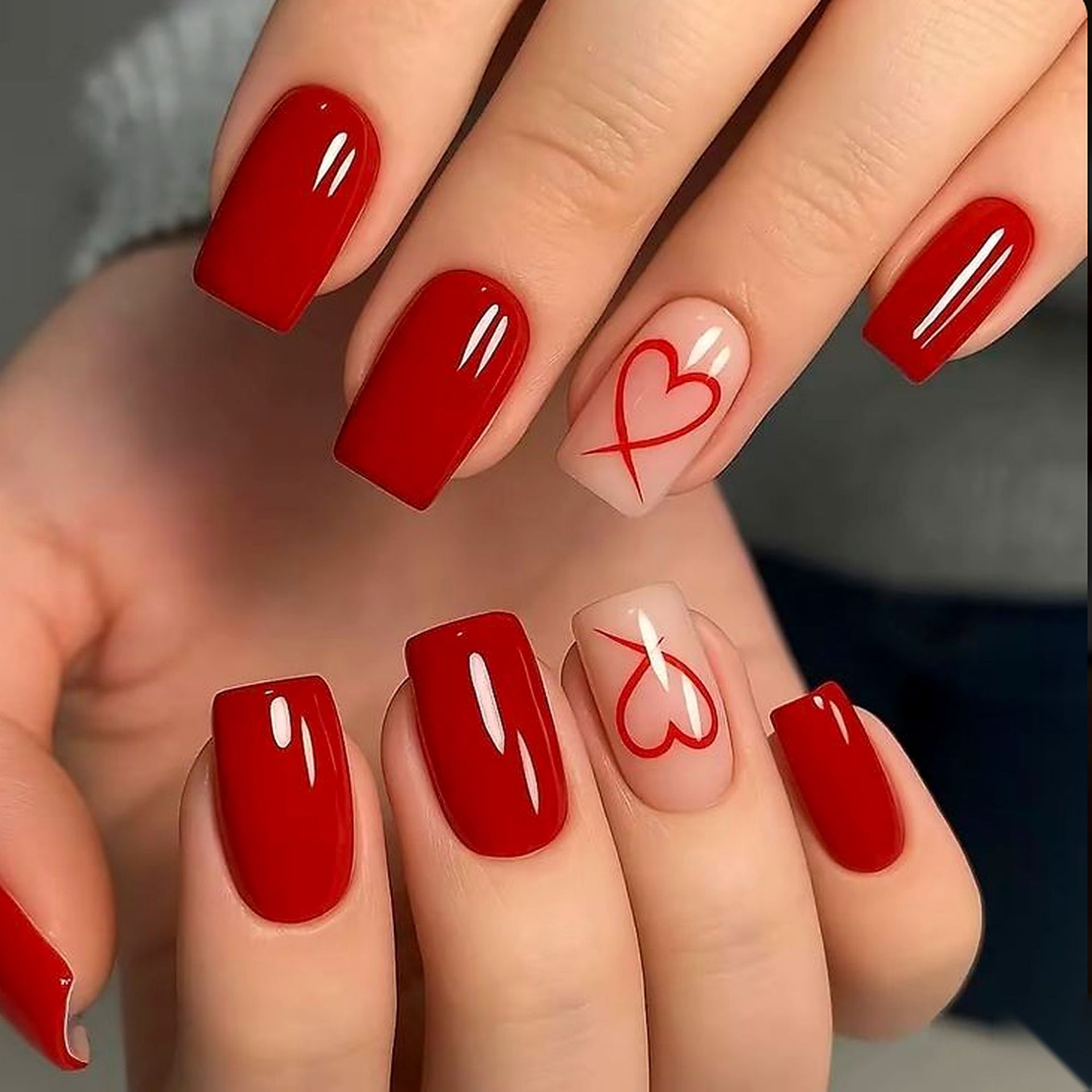 24Pcs Short Square Glossy Vale - огляд і ціна Nail Art Valentines Day