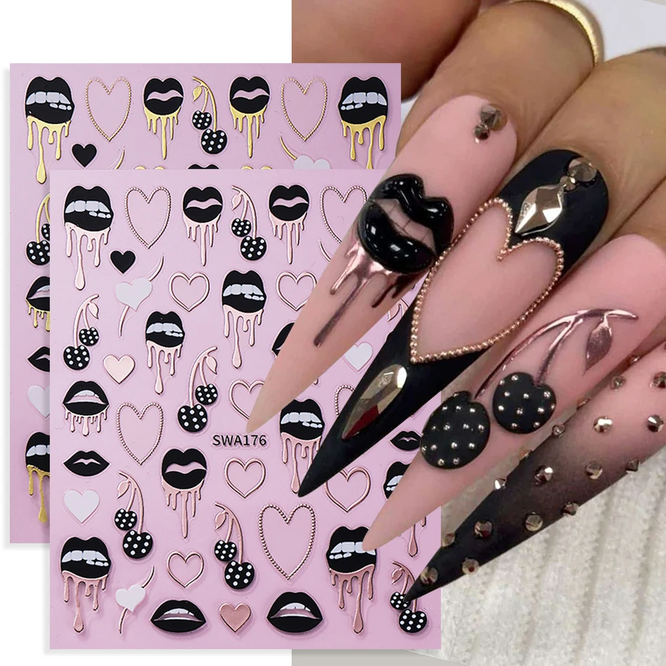 2pcs Black Lips Love Heart Nai - огляд і ціна Nail Art Valentines Day